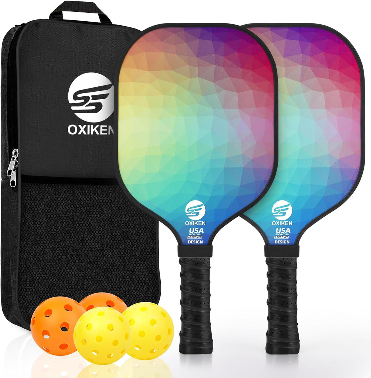Pickleball Paddles Set of 2 USAPA Approved Pickleball Set | Carbon Fiber Pickleball Paddles, Lightweight Pickleball Rackets 2 Pack, 2 Outdoor Pickleball, 2 Indoor Pickleball, 1 Bag