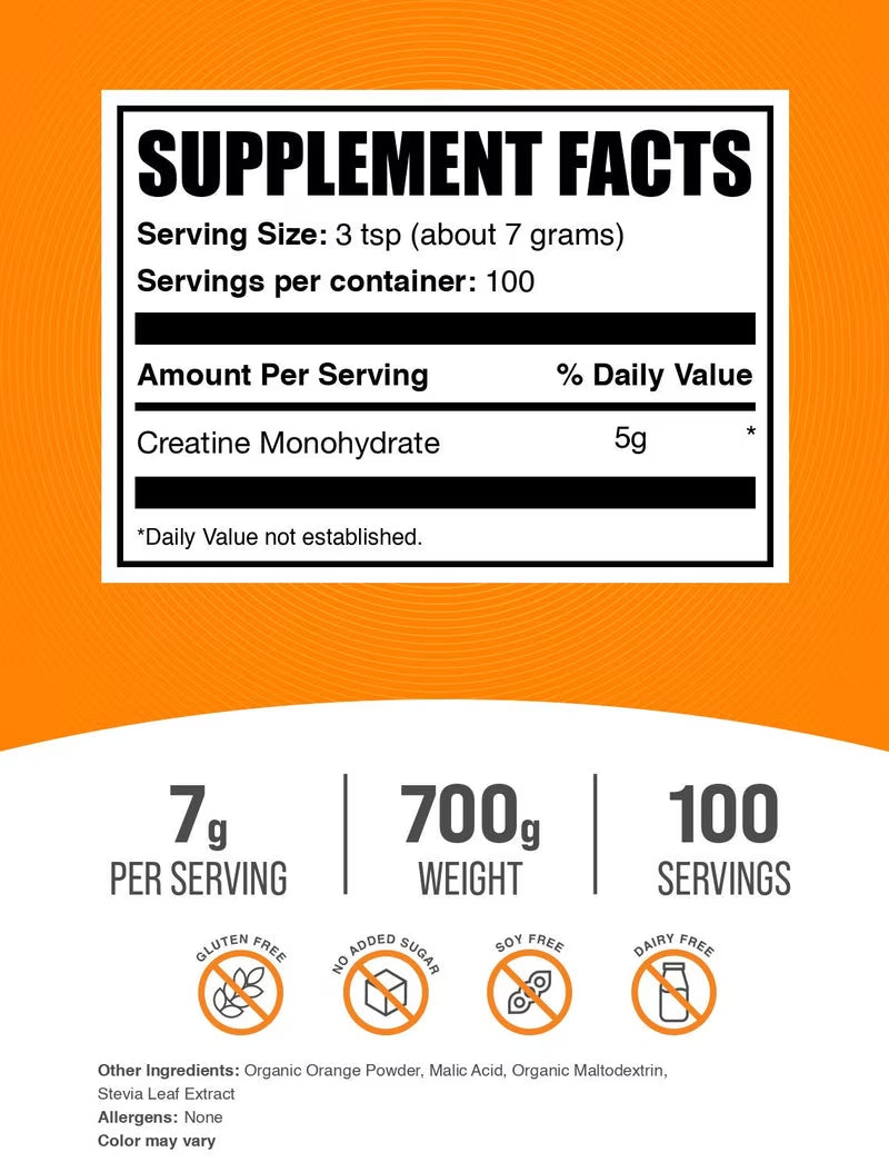 Bulksupplements Creatine Monohydrate Powder - Creatine Supplement, Micronized Creatine, Creatine Powder - Orange Smash, 700G (1.5 Lbs)