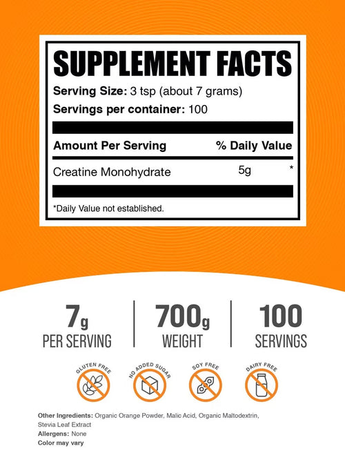 Bulksupplements Creatine Monohydrate Powder - Creatine Supplement, Micronized Creatine, Creatine Powder - Orange Smash, 700G (1.5 Lbs)