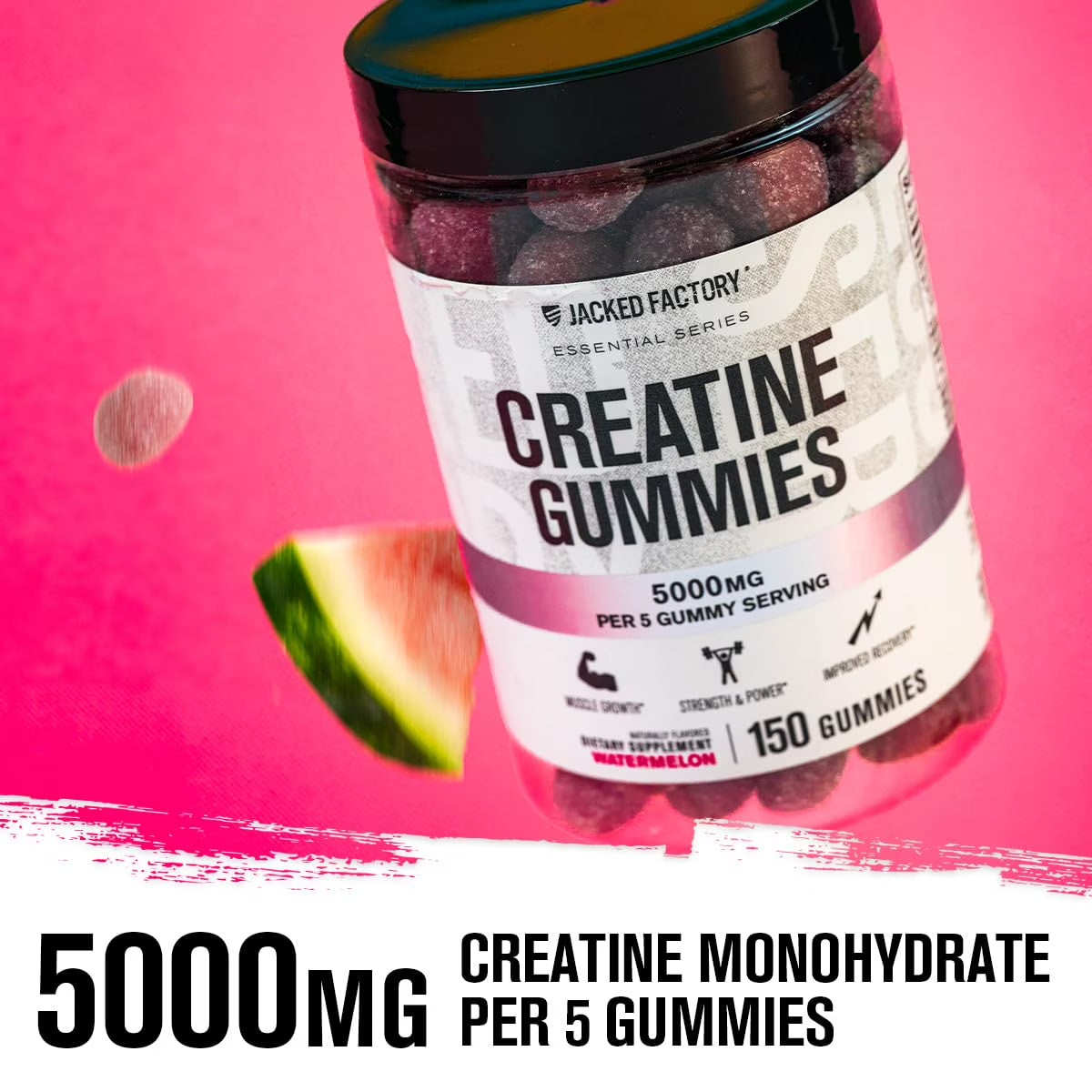Creatine Monohydrate Gummies 5G Daily Dose (1G per Gummy) - Creatine Gummy for Men and Women, Vegan-Friendly, Travel-Friendly, Third-Party Tested - 150 Gummies, Watermelon