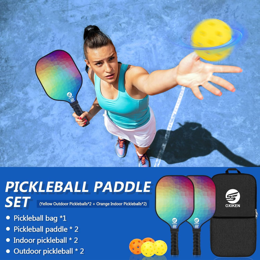 Pickleball Paddles Set of 2 USAPA Approved Pickleball Set | Carbon Fiber Pickleball Paddles, Lightweight Pickleball Rackets 2 Pack, 2 Outdoor Pickleball, 2 Indoor Pickleball, 1 Bag