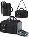 Gym Bag for Men 45L Sports Duffel Bags 3-In-1 Travel Duffel Bag with Shoe Compartment, Gym Workout Backpack Carry on Weekender Bag Overnight Bag for Travel, Black