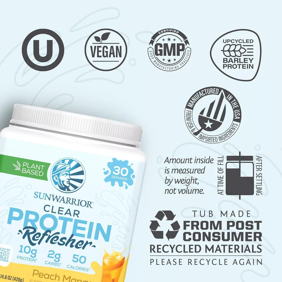CLEAR Protein Refresh Protein Powder, Plant Based Protein Powder, Clear Protein Powder Water Mix, Hydration Supplement, Sunwarrior, 420G (30 Servings)